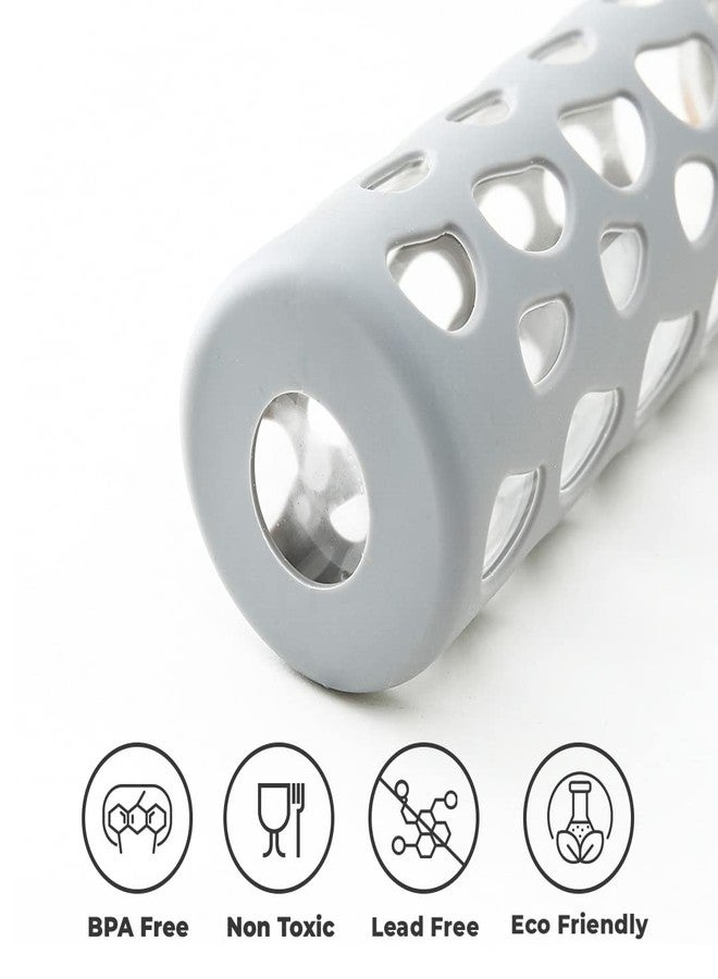 The Better Home زجاجة مياه من زجاج البوروسيليكات من ذا بيتر هوم مع غطاء (550 مل) | غطاء سيليكون مانع للانزلاق وغطاء من الخيزران | زجاجات مياه للثلاجة (عبوة من 3 زجاجات) - Image 3